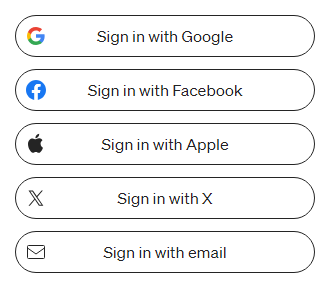 Single Sign-On with Google, Facebook, Apple, X, and email