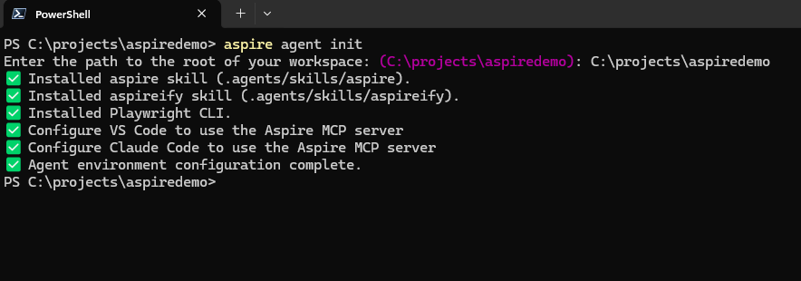 command prompt - install Aspire skills