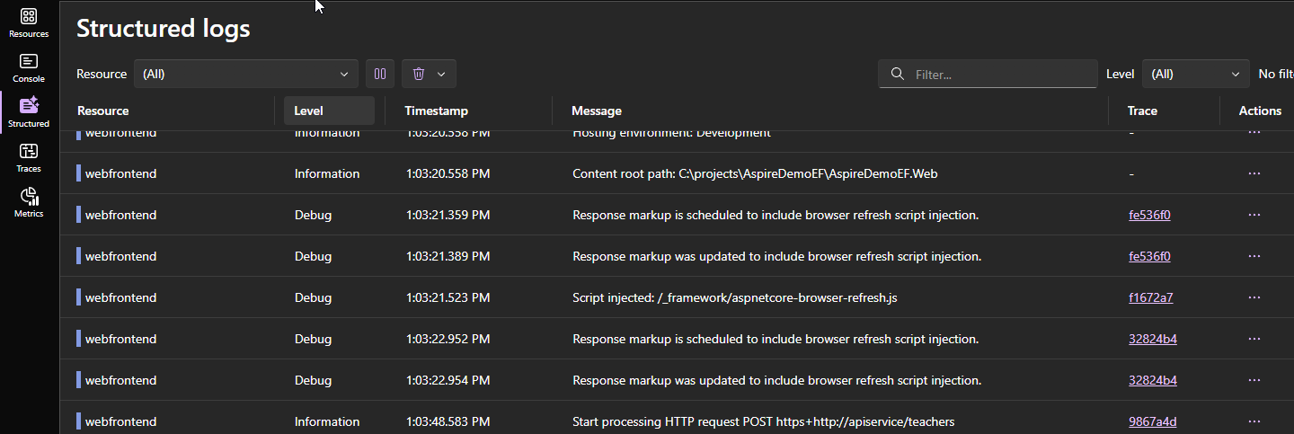Aspire structured console