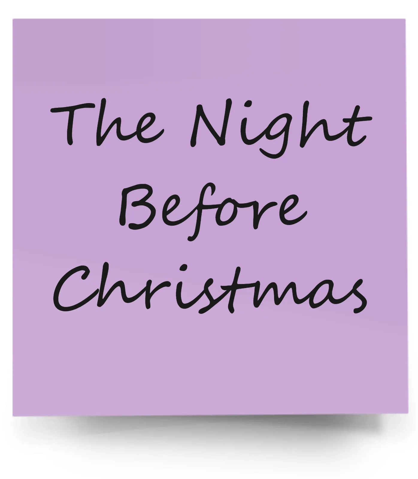 Lavender sticky note with &ldquo;Twas the Night Before Christmas&rdquo; written on it