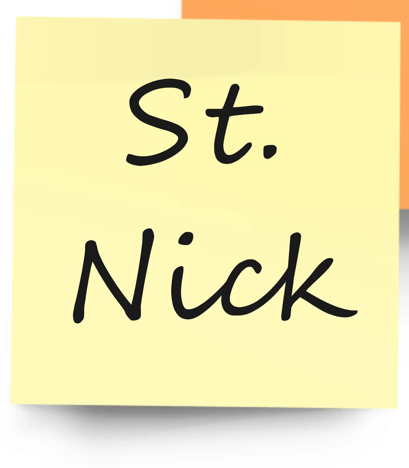 Yellow sticky note with &ldquo;St. Nick&rdquo; written on it