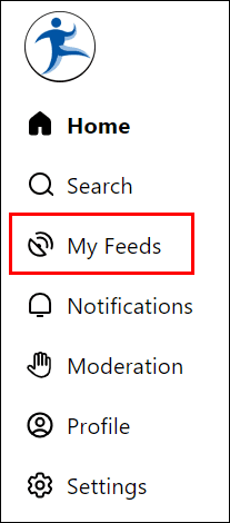 BlueSky navigation, with 'My Feeds' highlighted