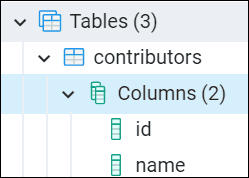 contributors table with lowercased id and name columns