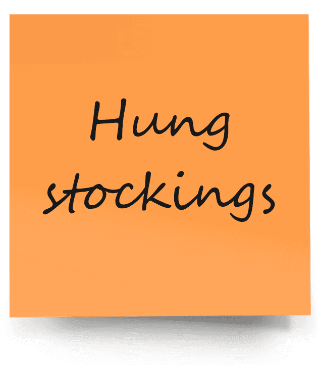 Orange sticky note with "Hung stockings" written on it