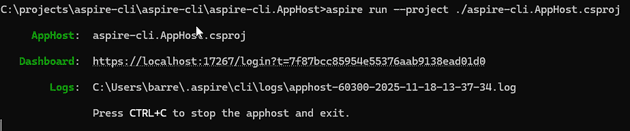 The aspire run console command