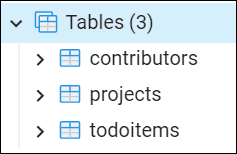 Postgres tables now lowercased - contributors, projects, and todoitems