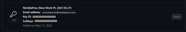 Screenshot: New PC GPG Key on GitHub